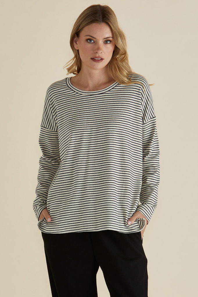 BRIXLEY LONG SLEEVE TOP - BLACK STRIPE