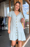 SOPHIE BUTTON FRONT DRESS - BLUE
