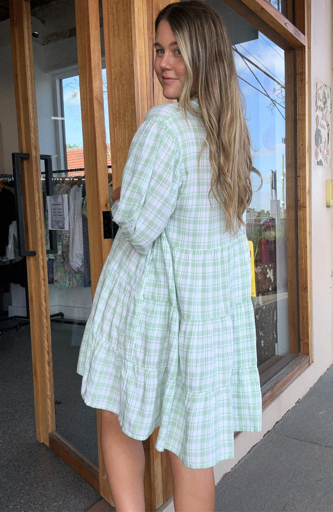 KEILY CHECK DRESS - SAGE