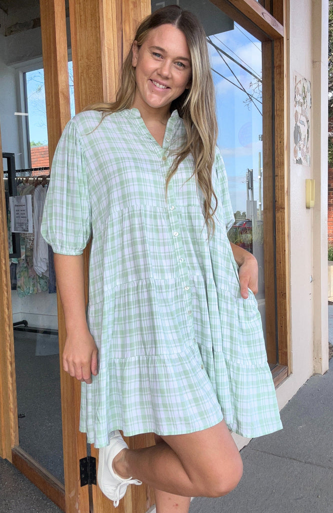 KEILY CHECK DRESS - SAGE