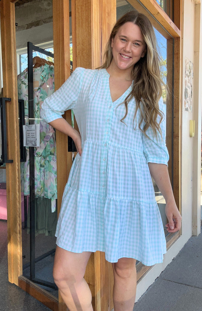 BLAKE DRESS - AQUA GINGHAM