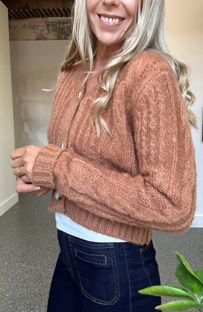 FINLEY CABLE KNIT CARDIGAN - TAN