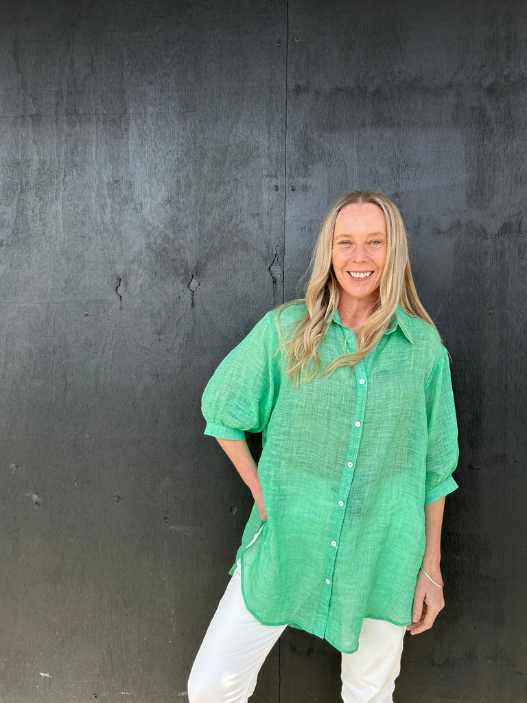 BROOKE LINEN SHIRT - SUMMER GREEN