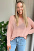 SPRING KNIT LONG SLEEVE TOP - PEACH/WHITE STRIPE