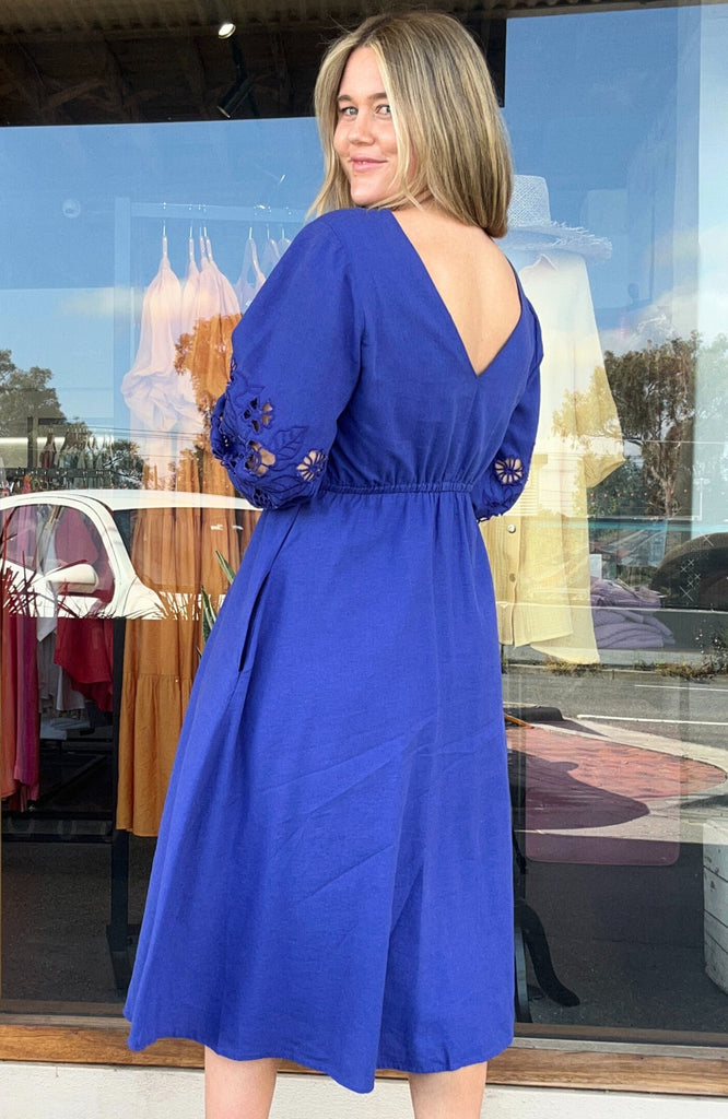 OUR LOVE EMBROIDERED DRESS - COBALT