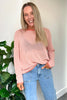 SPRING KNIT LONG SLEEVE TOP - PEACH/WHITE STRIPE