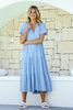 AIMEE BUTTON FRONT MIDI DRESS - LIGHT BLUE LINEN BLEND