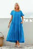 ALANI ANGLE TIER MAXI DRESS - AQUA BLUE LINEN BLEND