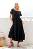 ALANI ANGLE TIER MAXI DRESS - BLACK LINEN BLEND