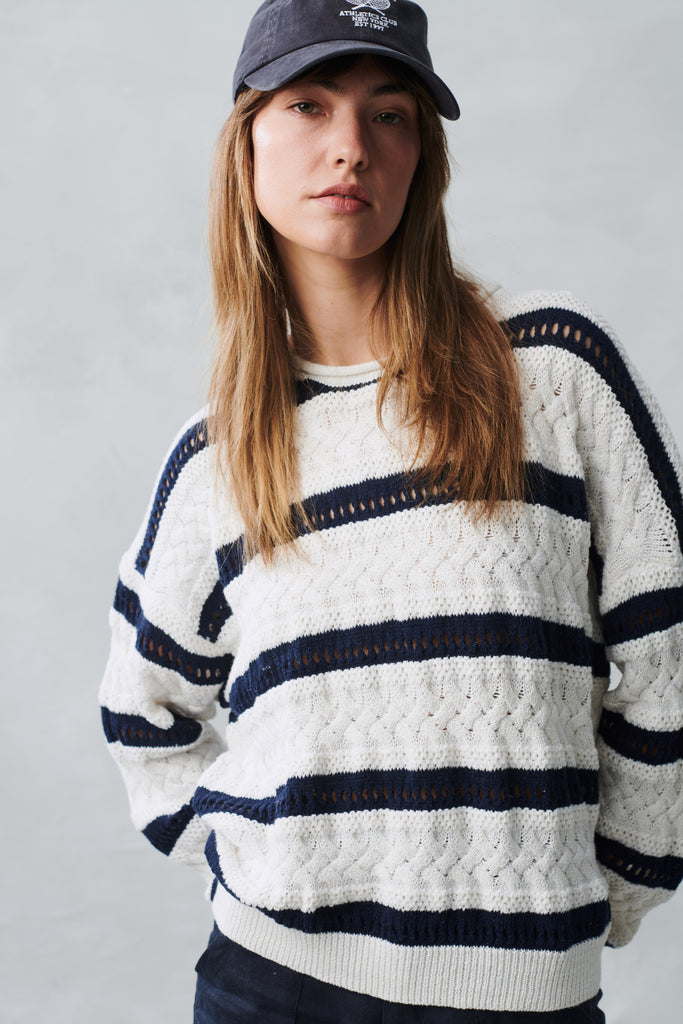 ARTY KNIT SWEATER - NAVY STRIPE