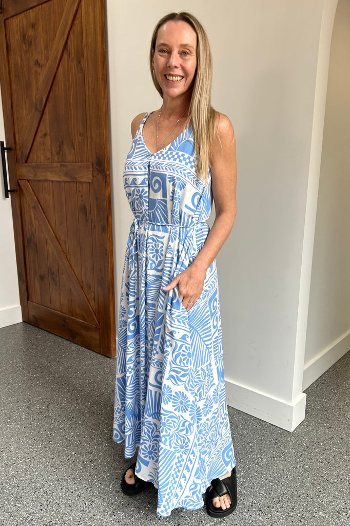 MALIA MAXI DRESS - BLUE/WHITE