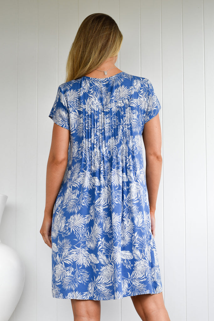 BIANCA DRESS - BLUE/WHITE FLORAL PRINT