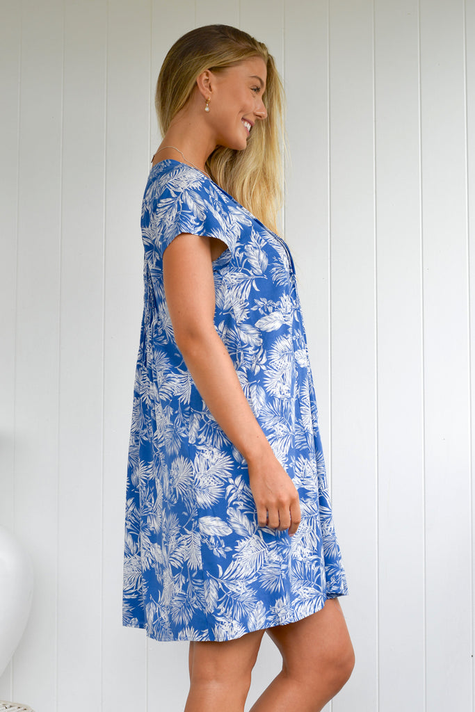 BIANCA DRESS - BLUE/WHITE FLORAL PRINT