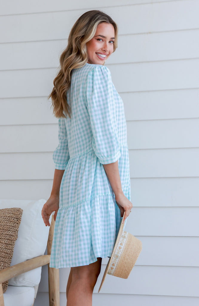 BLAKE DRESS - AQUA GINGHAM