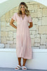 AIMEE BUTTON FRONT MIDI DRESS - BLUSH LINEN BLEND