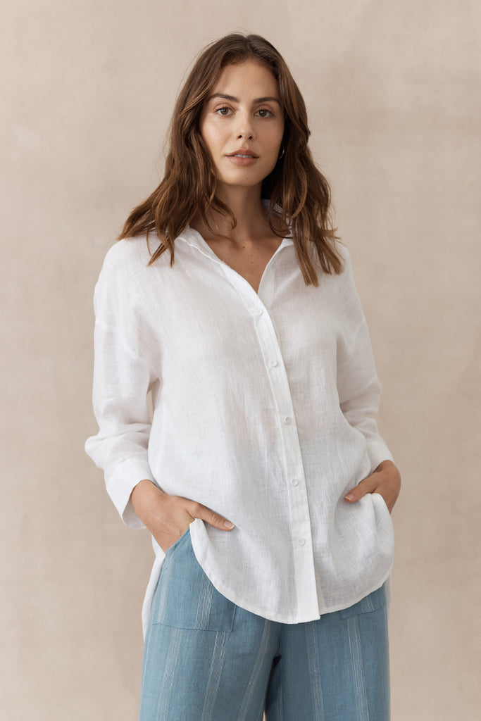 BOYFRIEND LINEN SHIRT - WHITE