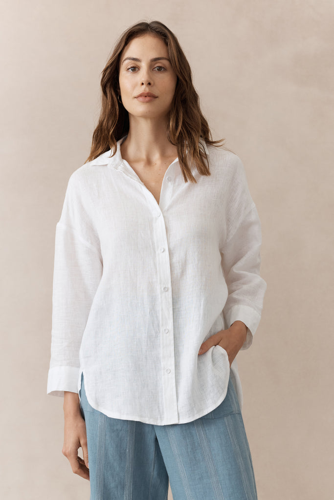 BOYFRIEND LINEN SHIRT - WHITE