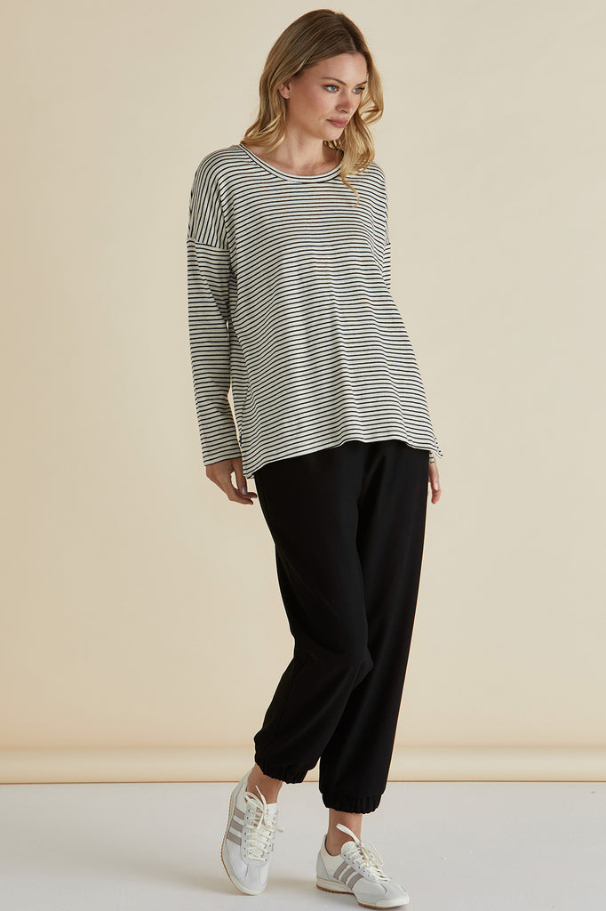 BRIXLEY LONG SLEEVE TOP - BLACK STRIPE
