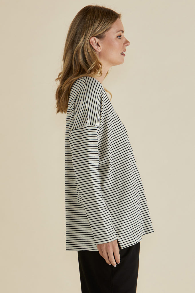 BRIXLEY LONG SLEEVE TOP - BLACK STRIPE