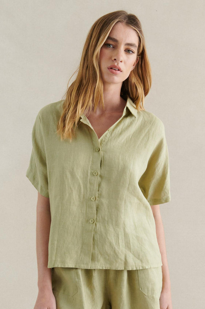 BRONTE LINEN SHIRT - SAGE