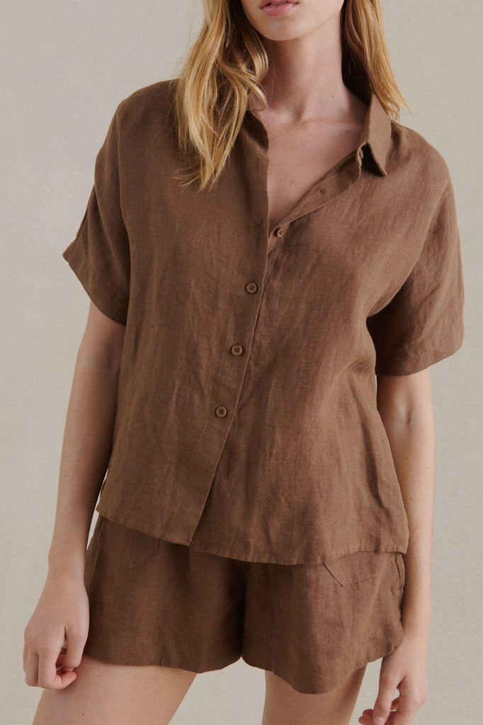 BRONTE LINEN SHORT - MOCHA