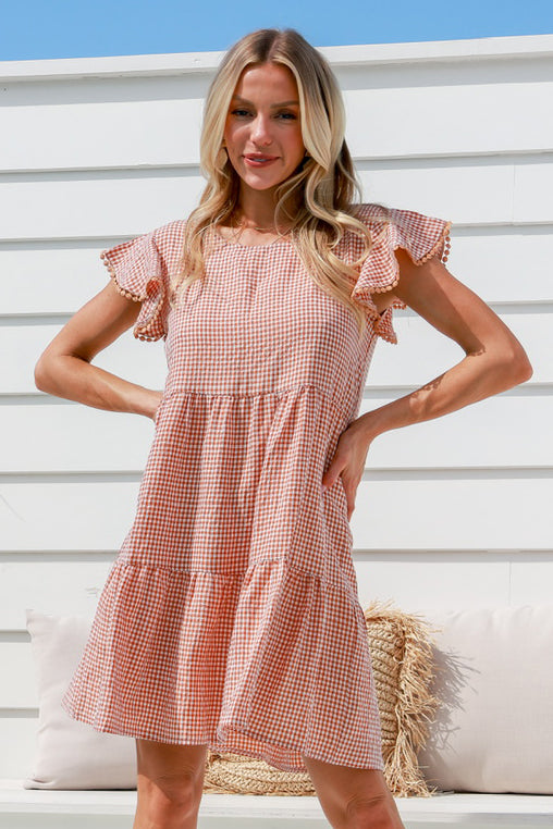 CASSIDY MINI DRESS - RUST /WHITE GINGHAM