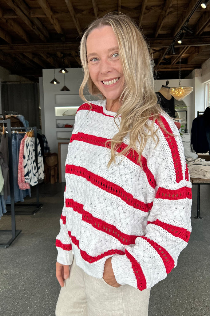 ARTY KNIT SWEATER - RED STRIPE