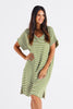 ELISE V-NECK RIB DRESS - AVOCADO STRIPE