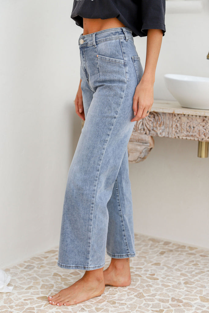 ELLA WIDE LEG STRETCH JEAN - VINTAGE WASH