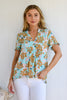 ELLA FRILL TOP - AQUA/TAN FLORAL PRINT