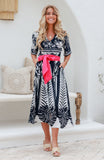 TROPICAL FEATHER DRESS - NAVY/WHITE
