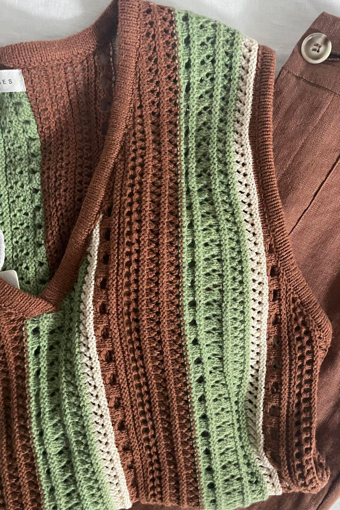 FIJI CROCHET TOP - BROWN/GREEN STRIPE