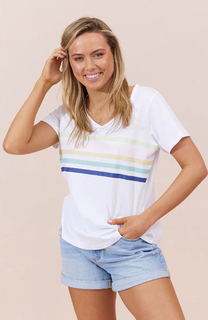 FOREVER TEE - WHITE WITH STRIPES