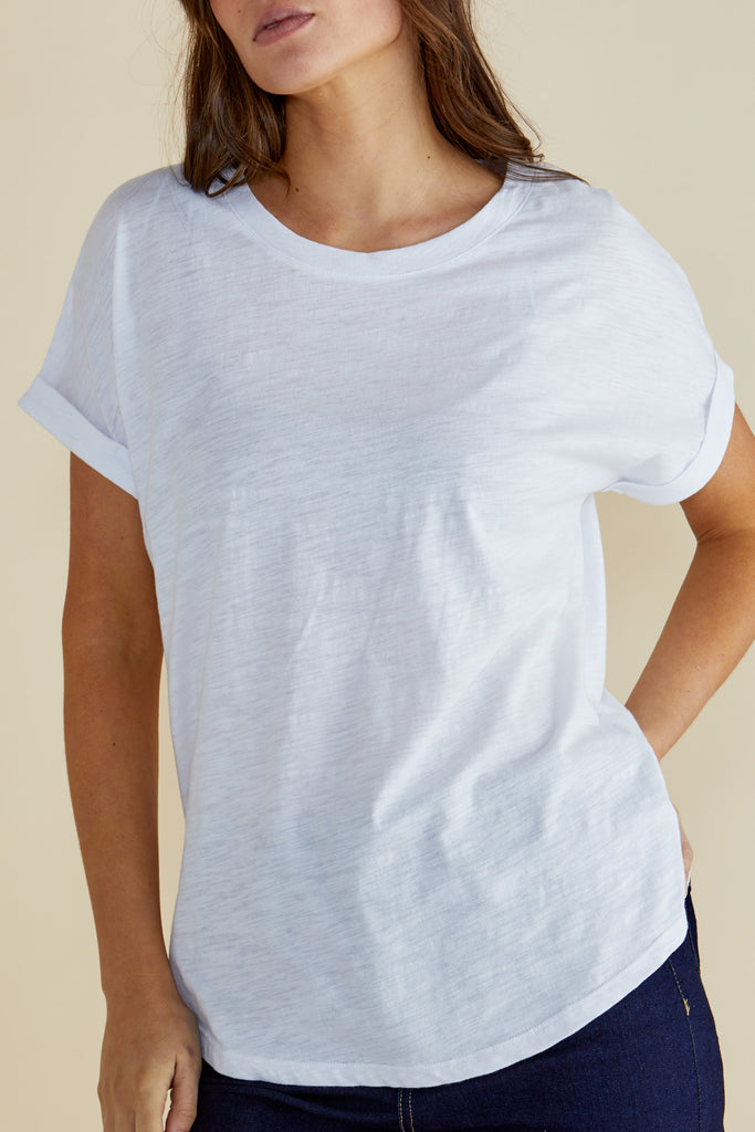 HAILEY SHORT SLEEVE COTTON TEE - WHITE