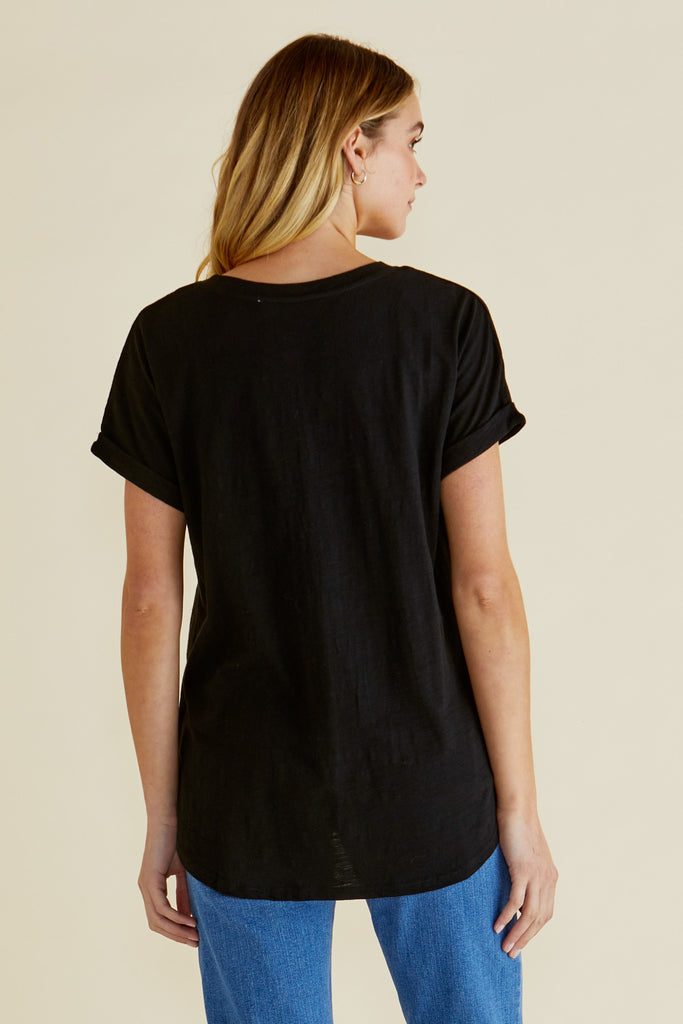 HAILEY SHORT SLEEVE COTTON TEE - BLACK