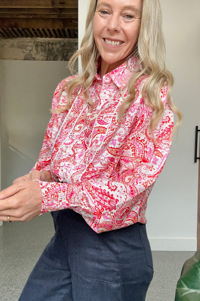 FAITH RIC RAC PAISLEY SHIRT - RED/PINK