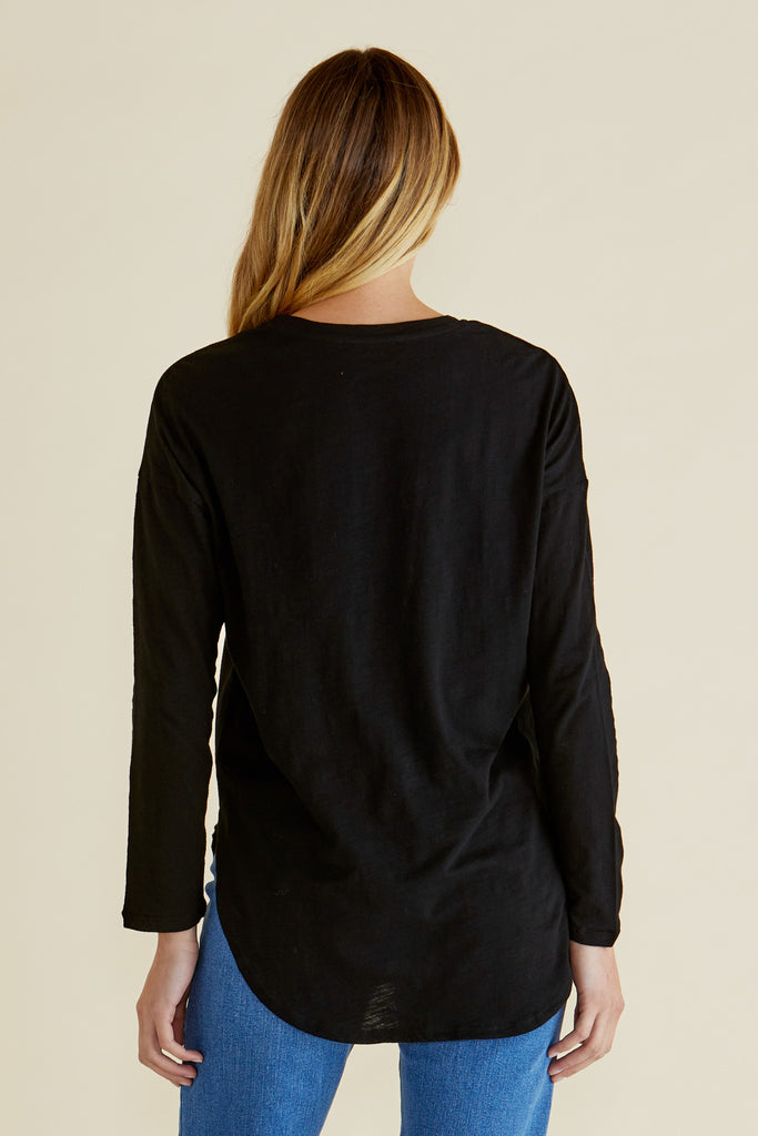 JESSIE LONG SLEEVE COTTON TEE - BLACK