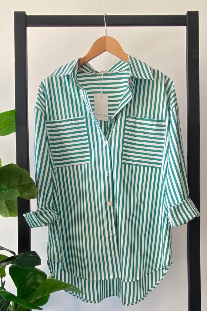 KATE COTTON STRIPE SHIRT - GREEN/WHITE