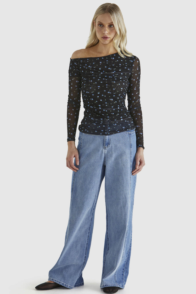 LAURETTA MESH TOP - BLACK DITSY