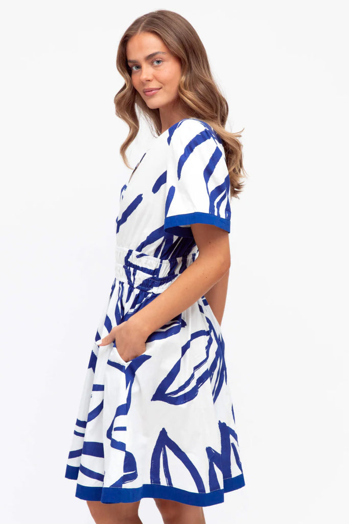 LIANA MINI DRESS - BLUE/WHITE PRINT