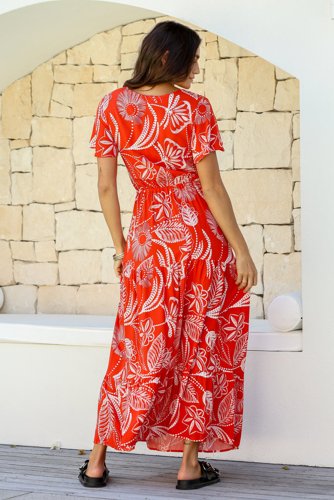 LILAH DANDELION PRINT MAXI DRESS - RED/WHITE