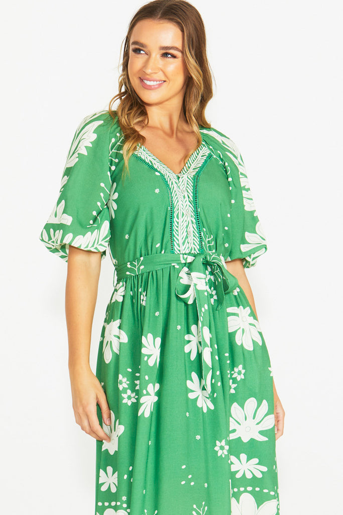 LYNDEL DRESS - GREEN FLORAL