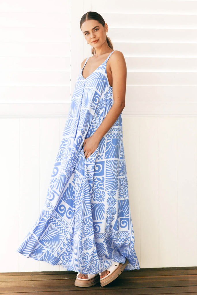 MALIA MAXI DRESS - BLUE/WHITE