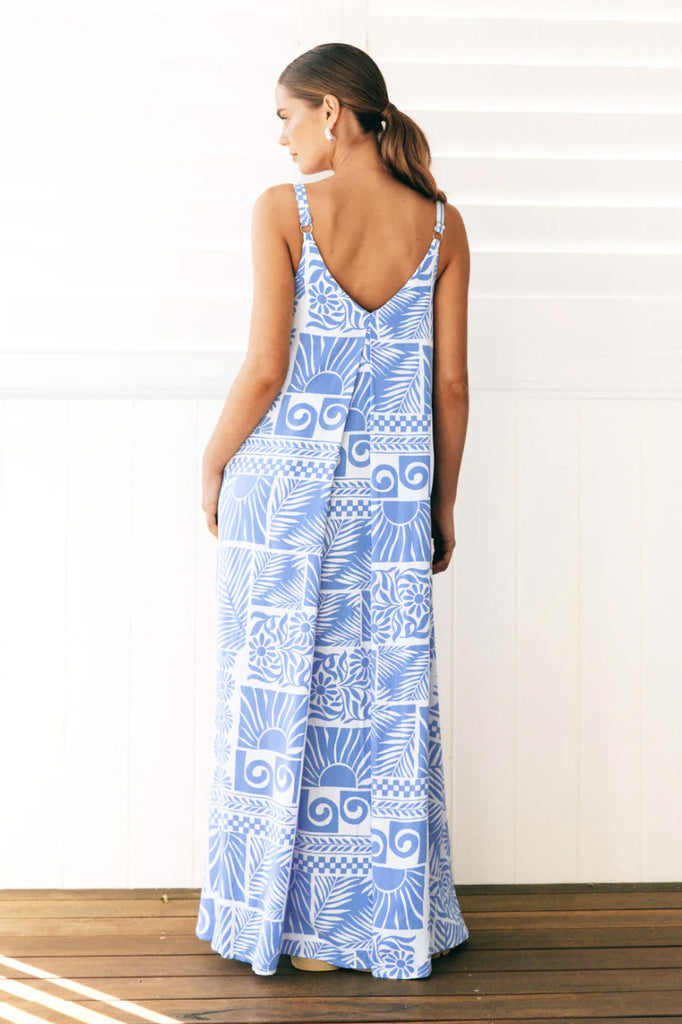 MALIA MAXI DRESS - BLUE/WHITE