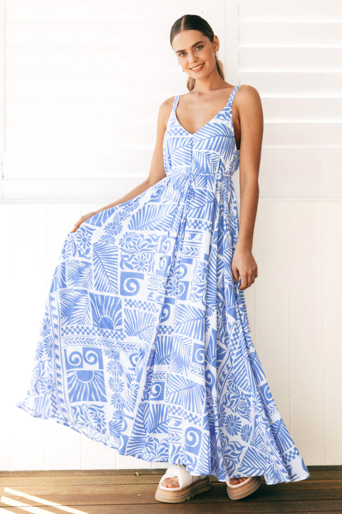 MALIA MAXI DRESS - BLUE/WHITE