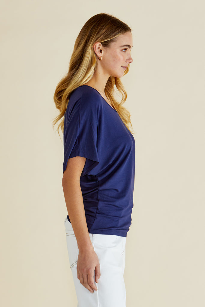 MAUI DRAPED BASIC TEE - NAVY