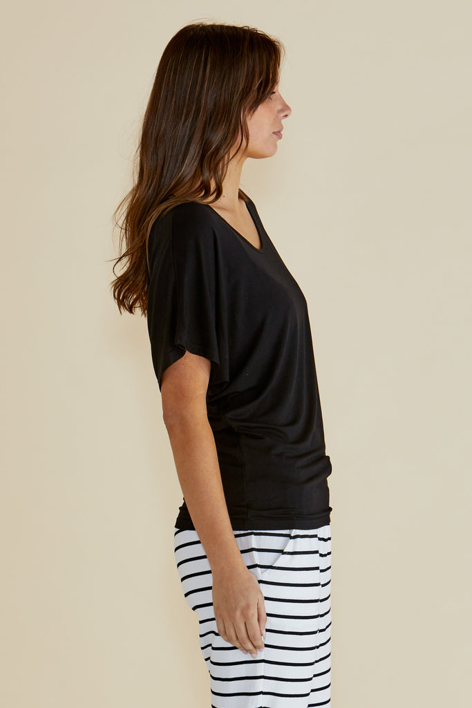 MAUI DRAPED BASIC TEE - BLACK