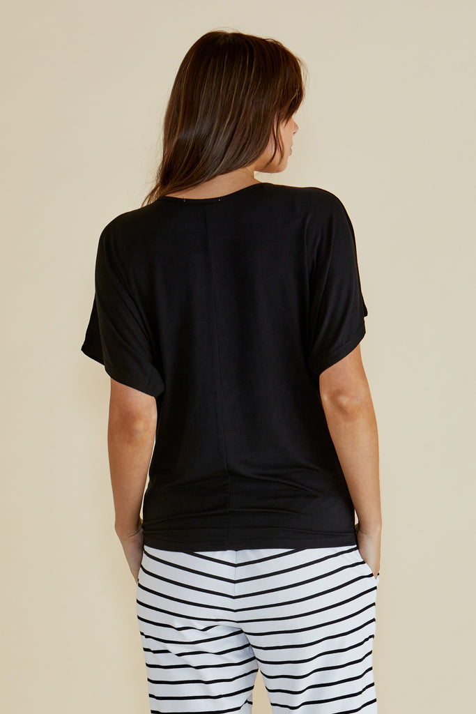 MAUI DRAPED BASIC TEE - BLACK