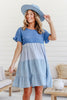 MIA COTTON TIER DRESS - BLUE GINGHAM / LACE