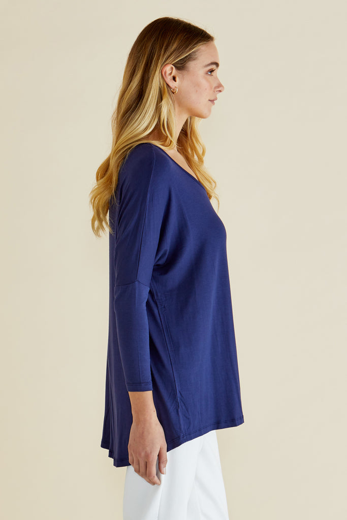 MILAN 3/4 SLEEVE TOP - NAVY